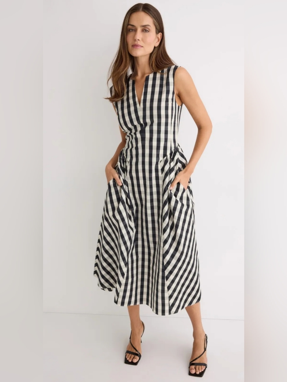 Tanya Taylor Black and White Gingham Midi Dress